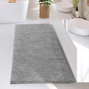 Hearth & Harbor Bathroom Rugs, Chenille Bath Mat - Machine Washable Bath Mats for Bathroom Non-Slip Backing Rubber, Quick Dry Bathroom Mat - Silver Bath Rug, 26x44