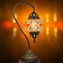 Marrakech Stained Glass Lamp Turkish Table Lamp with Tiffany Style, Handmade Moroccan Mosaic Lamps Vintage with Swan Neck Bronze Base Including LED Bulb for Living Room Bedroom Decor (Colorful3)
