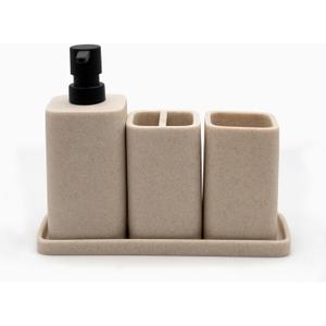 ZCCZ Beige Bathroom Accessory Sets, 4 Pieces Bathroom Accessories Complete Set Vanity Countertop Accessory Set, Includes Lotion Dispenser Soap Pump, Tumbler, Toothbrush Holder and Tray