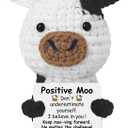 Mini Positive Crochet Cow Gifts for Women Men Friends, Inspirational Emotional Support Stuffed Animal Handmade Crochet Cows Gifts for Coworker Friend Birthday Party Decorations