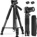 JOILCAN Tripod for Camera, 67" Heavy Duty Camera Tripod, Phone Tripods for Video Recording Photo Vlog, Aluminum Tripods with Holder & Travel Bag for Cameras DSLR iPhone Projector Laser (Black)