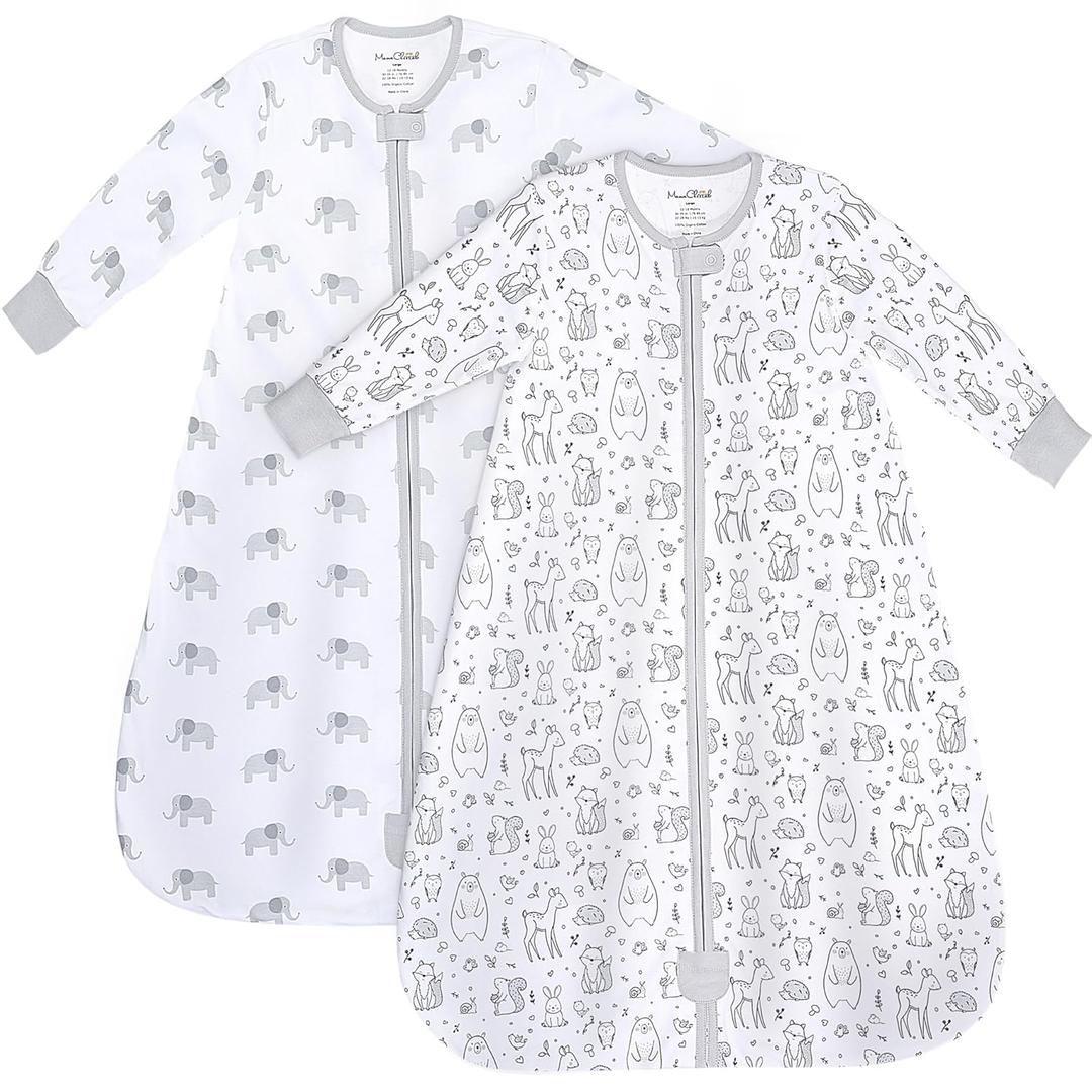 Mama Cheetah Baby Sleep Sack with Sleeves, 0.5 TOG Organic Cotton Wearable Blanket and Two-Way Zipper, Swaddle Transition Long Sleeve Sleeping Bag for Newborn Infant Toddler, 12-18 Months