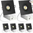 Wembanma 6 Pack 4 Inch Square LED Recessed Lighting, 8W Black Sloped Ceiling Recessed Light Fixture, 360° Eyeball Wafer Light for Directional Lighting, 5CCT Gimbal Downlight, 4 Inch 6 Pack Black