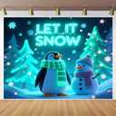 BlissYard Happy Winter Penguin Snowman Blacklight Tapestry Neon Glow in The Dark UV Reactive Winter Wonderland Holiday Wall Hanging with Snowflakes Christmas Tree for Bedroom Living Room 78x59 Inch