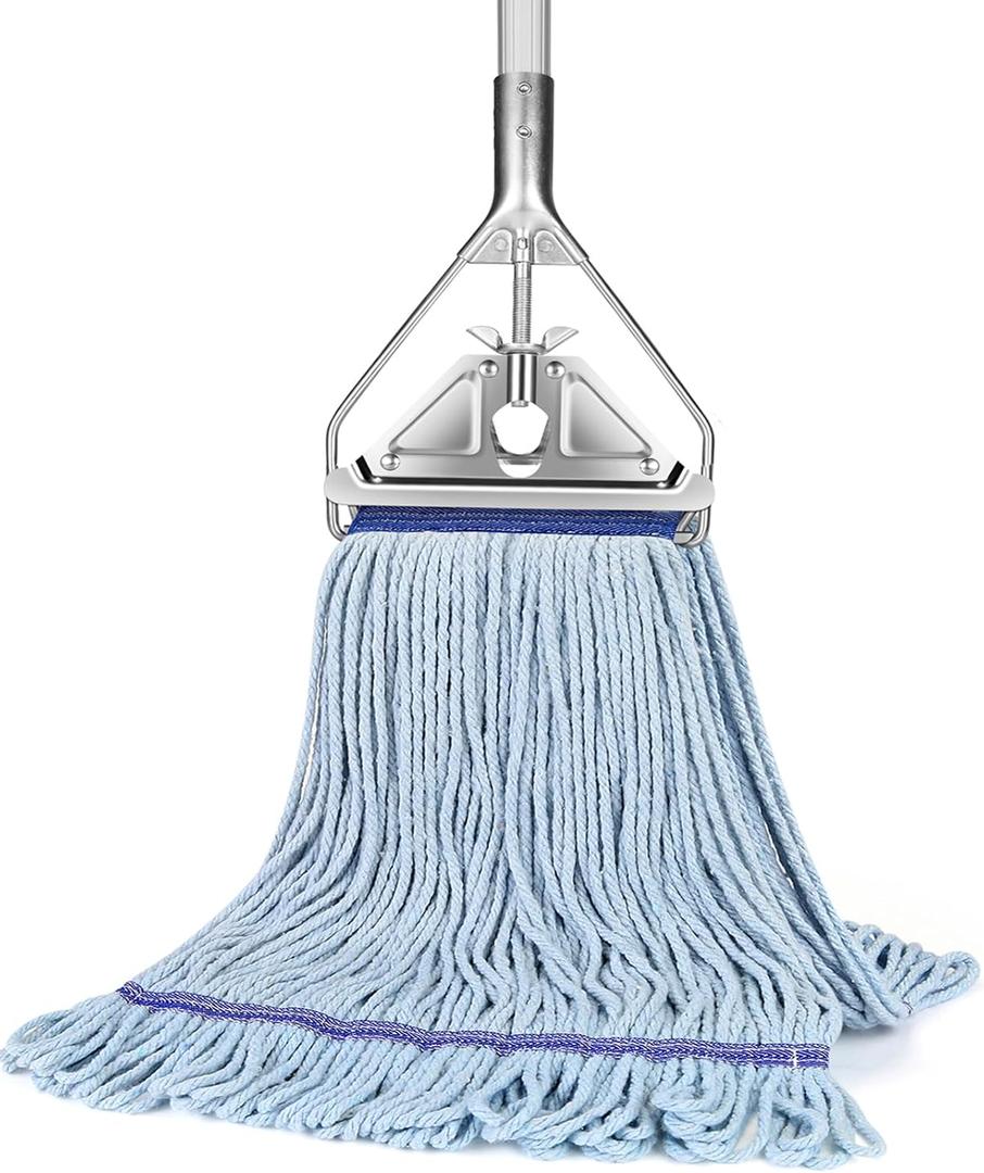 String Mop Heavy Duty for Floor Cleaning- Industrial Commercial Wet Mop with 59inch Mop Handle for Home,Garage,Office, Workshop, Warehouse Floor Cleaning (Blue)