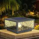 Solar Pillar Light Outdoor,Dusk to Dawn Waterproof Solar Column Cap Lights,Modern Square LED 2700K outdoor column light for Garden Patio Porch Decoration with E26 Bulb,Remote Control (W11.8*H6.3)