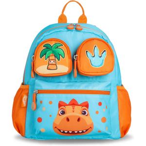 Blue Dinosaur Toddler Backpack, 12-inch, for boys and girls aged 2-5. Features detachable 3D pouch, toys and safety leash,kindergarten and preschool, Perfect Christmas or birthday gifts