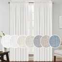 PrinceDeco Linen Curtains 84 Inch Long Rod Pocket Window Drapes for Bedroom Energy Saving Light Reducing Vertical Drapes Country Rustic Linen Blended Curtains, 2 Panels (White, 52" W x 84" L)