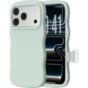 ORNARTO for iPhone 17 Pro Case 6.3", Wavy Liquid Silicone Shockproof Drop Protection Cover with Camera Control Button, Skin-Friendly Microfiber Lining Light Green