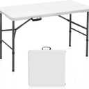 Folding Table Portable Folding Tables Heavy Duty 400 lbs Capacity, Wood Grain Tabletop for Working Meeting Parties, Picnic, Camping, Weddings, Garden Dining (4FT-White)