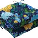 Pillow Perfect Floral Indoor/Outdoor Chairpad with Ties, Reversible, Tufted, Weather, and Fade Resistant, 15.5" x 16", Blue/Yellow Spring Bling, 2 Count