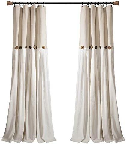 Linen Button Window Curtain Panel, Single, 40" W x 84" L, Linen- Country Curtains - Rustic Decor - Color Block - Modern Farmhouse Curtains, 1 Planel