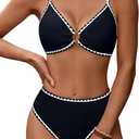 Blooming Jelly Womens Bikini Sets Color Block Two Piece Swimsuit O Ring Stitched Bathing Suit 2026 (Large, Black)