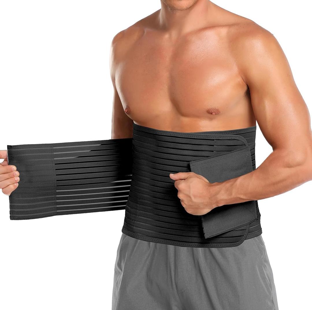 MAMODY Abdominal Binder for Men & Women  Post Surgery Belly Band Adjustable Compression Wrap Belly Binder Abdomen Hernia Support Belt (Black, XL)