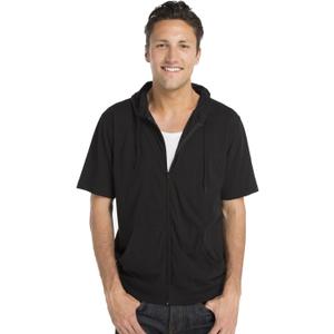 Cottonhood Unisex Casual Short Sleeve Zip Hoodie, Lightweight Jersey Zip Up Hoodie for Men and Women (Black, L)