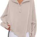ANRABESS Women's Sweatshirts Oversized Casual Loose Button Up Henley Pullover Top High Low Split 2025 Fall Fashion Outfits Beige L