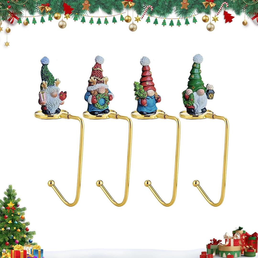 2 x 4 Pack Christmas Stocking Holders,Gnome Metal Stockings Hangers Multiple Uses Hanging Hooks Stocking Holders Bases for Fireplace Xmas Christmas Decor