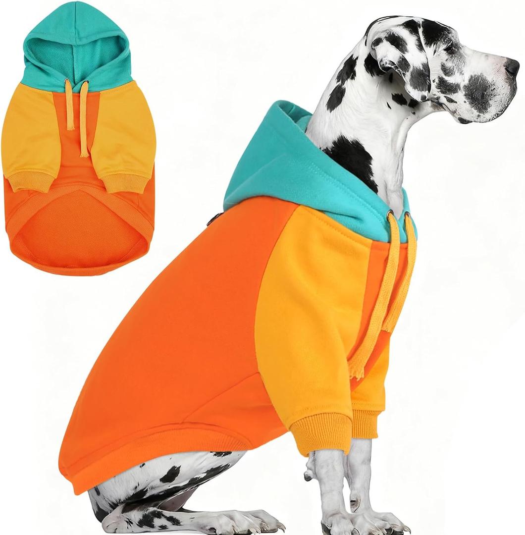 AOFITEE Extra Large Dog Hoodie, Basic Dog Hoodies for Fall Winter, Warm Dogs Sweater with Sleeves, Hooded Sweaters for Girl Boy Dogs, Soft Sweatshirt Pullover for Pitbull, Labrador, Orange 2XL
