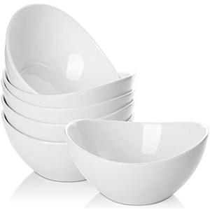 Samsle 19 Ounces Ceramic Serving Bowls, Sturdy Porcelain White Oval Salad Bowls, Stackable Food Server Fruit Display Dishes for Party Dinner, Microwave and Dishwasher Safe, Set of 5 Samsle 19 Ounces Ceramic Serving Bowls, Sturdy Porcelain White Oval Salad Bowls, Stackable Food Server Fruit Display Dishes for Party Dinner, Microwave and Dishwasher Safe, Set of 5