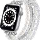 MOFREE Beaded Bracelet Compatible with Apple Watch Band 38mm/40mm/41mm/42mm, Fashion Elastic Stretch Women Bands for iWatch Series 11/10/9/8/7/SE/6/5/4/3/2/1 iPhone Watch Strap Bands (White/Yellow)