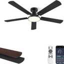 ZMISHIBO 52 Inch Ceiling Fans with Lights, Flush Mount Low Profile Ceiling Fan with 6 Speeds & 3CCT, Smart Remote&APP Control, Dimmable 24W LED Light, Quiet DC Motor for Living Room Bedroom,Black