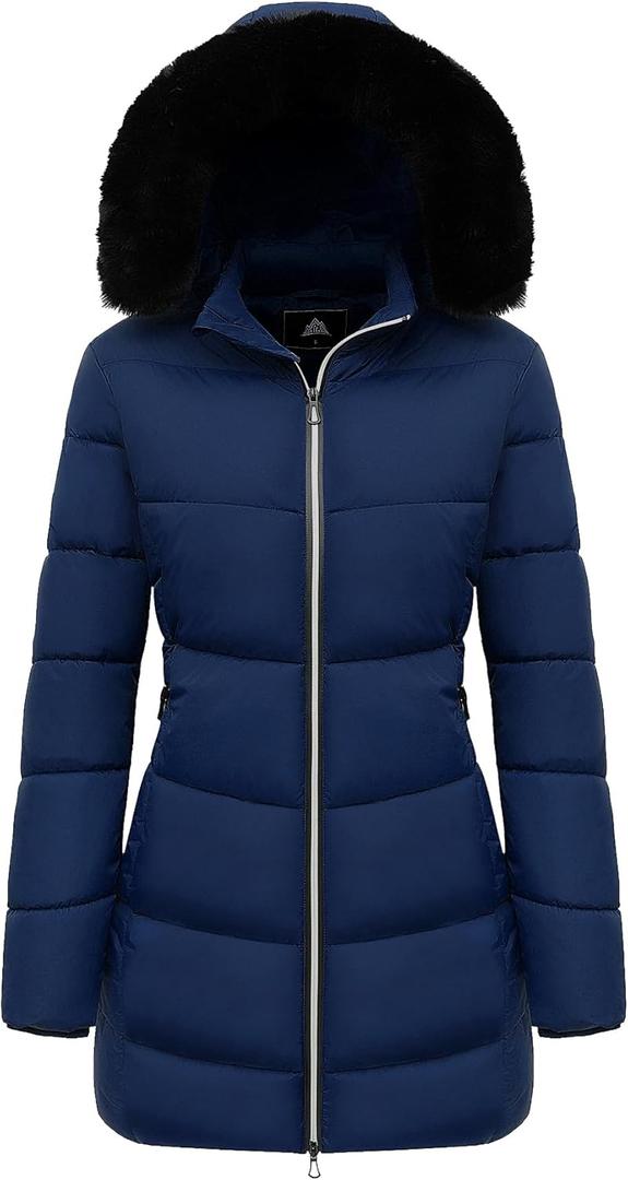 MOERDENG Women's Winter Windproof Warm Down Coats Waterproof Thicken Hooded fashions Puffer Jacket (X-Large, Dark Blue)