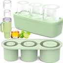 Ice Cube Tray for Tumbler Cup 30Oz-40Oz, 3 Pcs Silicone Cylinder Ice Mold with Lid and Bin for Freezer, Easy Fill and Release Ice Maker for Whiskey, Cocktail BPA-Free (Green)