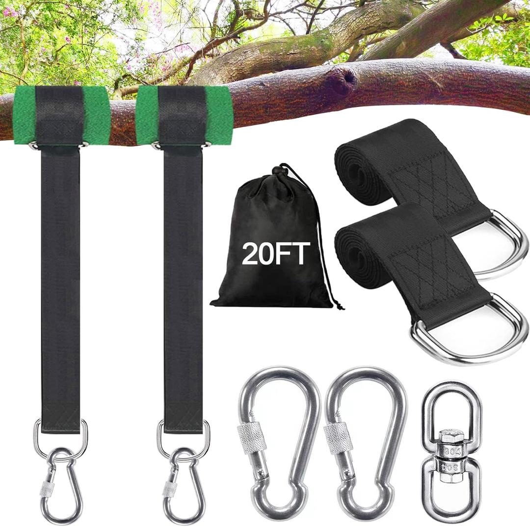 Safe Tree Swing Hanging Straps Kit, 3FT/10FT/15FT/20FT, Heavy Duty Holds 5500LBS Extra Long Adjustable Tree Swing Straps, Easy & Fast Way to Hang Any Swing or Hammock(20 FT) (black)