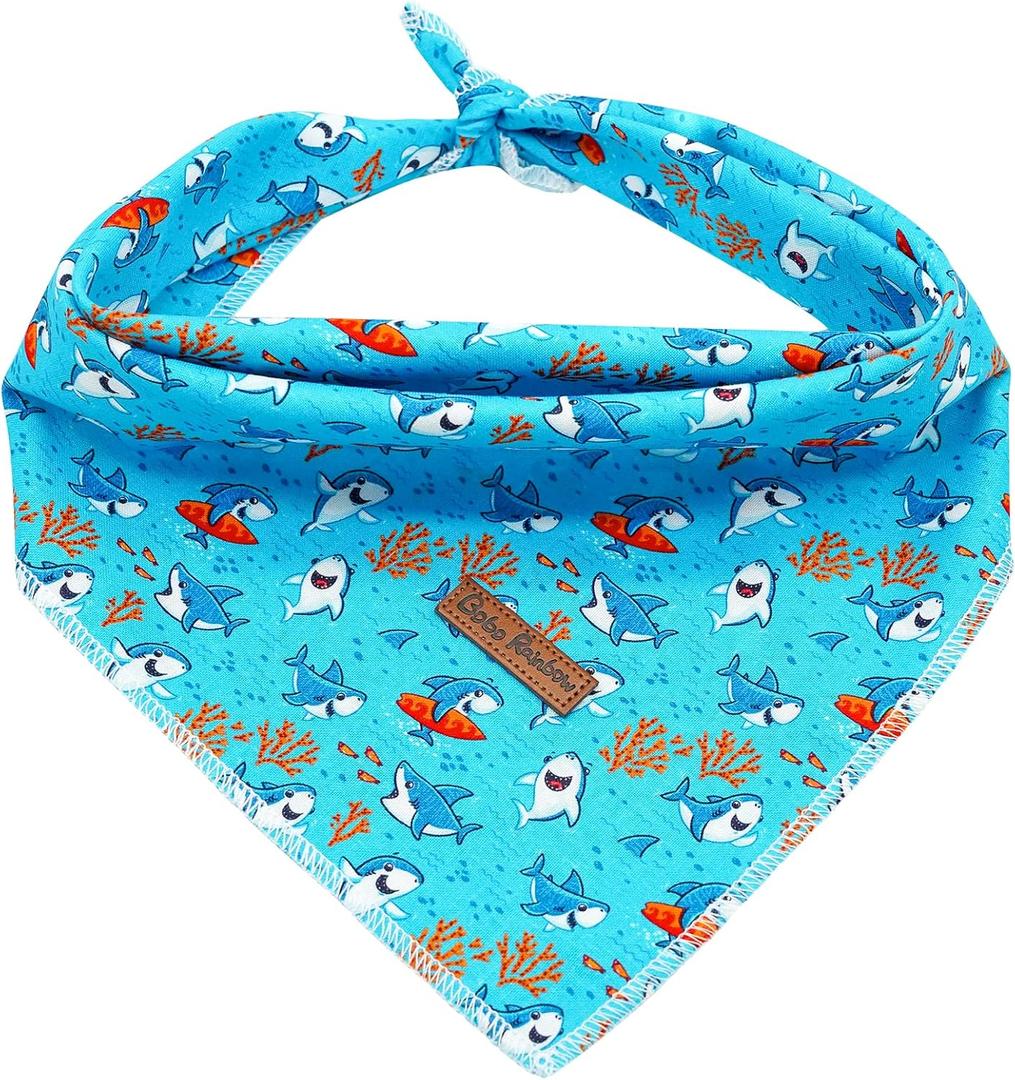 Dog Bandana, Shark Print Boy Bandana Pet Kerchief 1PC Washable Cotton Square Dog Scarfs for Small Medium Large Dogs