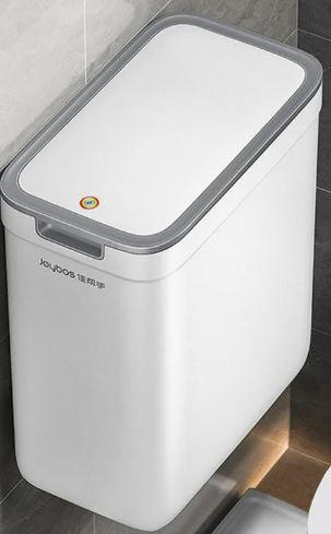 JOYBOS 1Pack Bathroom Trash Can with Lid,  2.4Gal Garbage Can with Pop-Up Lid, Small Trash Can Dog Proof, Slim Trash Bin Waste Basket for Toilet, Office, Bedroom, Living Room, Kitchen (White)