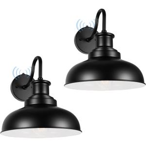 Dusk to Dawn Outdoor Gooseneck Barn Lights, Outdoor Wall Sconces Farmhouse Exterior Wall Mount Light, Vintage Outside Lighting Fixtures, Industrial Black Lanterns for Porch Garage Patio, 2 Pack