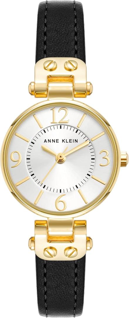 Anne Klein Women's Leather Strap Watch (Black/Gold-Tone)