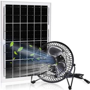 6-Inch Solar Powered Fan, 15W Solar Panel Power Fans for Greenhouse or Chicken Coop Air Circulation Cooling, 2350 RMP High velocity, 40 dB Queit Operation (Black)