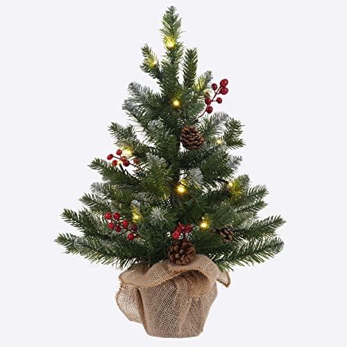 MEETYAMOR 2 FT Mini Christmas Tree, 24" PE Prelit Small Artificial Tabletop Snow Flocked Christmas Trees Decor with 20 Lights Timer, Outdoor Indoor Porch Table Centerpieces Xmas Christmas Decorations