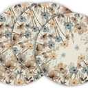 Artoid Mode Brown Poppy Floral Leaves Round Placemats Set of 4,15 Inch Seasonal Summer Table Mats for Party Kitchen Dining Decoration