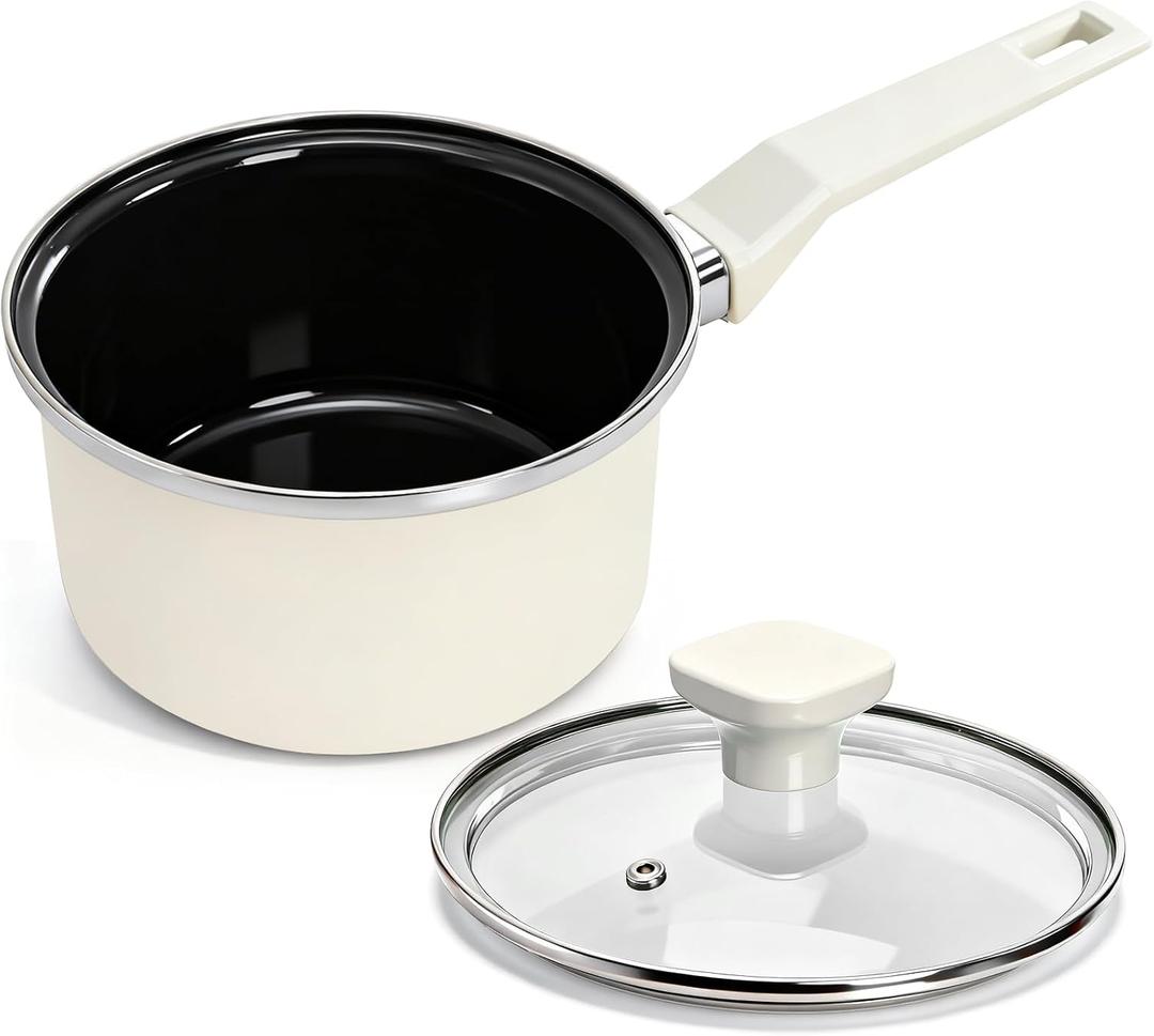 ZOOFOX Ceramic Sauce Pan with Lid, 1.5 Quarts Nonstick Small Cooking Pot with Stay-Cool Handle, Kitchen Non Toxic Soup Pot for Multipurpose Use, PTFE, PFOA and PFAS Free, Compatible All Stovetops