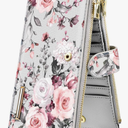 Womens RFID Blocking Multi Card Organizer Bifold Wallet with Zipper Pocket,Grey Flowers