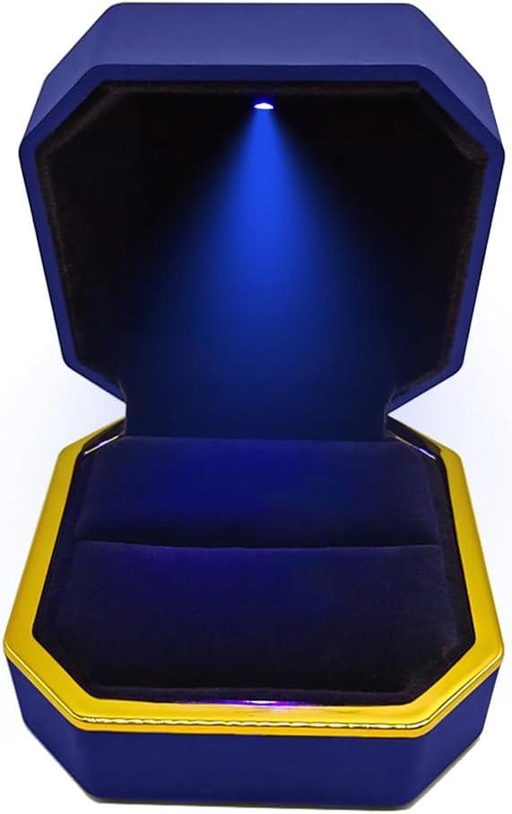 GBYAN Ring Box with LED Light Jewelry Display Gift Box for Proposal,Engagement, Wedding (blue) (2.5" x 2.5" x 1.8")