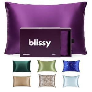 Blissy Silk Pillowcase - 100% Pure Mulberry Silk - 22 Momme 6A High-Grade Fibers - Silk Pillow Cover for Hair & Skin - Regular, Queen & King (Royal Purple, Standard)