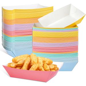 Lallisa 120 Pcs 1Lb Colorful Paper Food Trays Disposable Nacho Trays Hot Dog Serving Boats Colored Grease Resistant Paperboard Pastel Ice Cream Party Supplies for Summer Snack French Fries BBQ Picnic