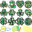Renbuzhu 40PCS St. Patricks Day Crafts Bulk: Paper Shamrock Suncatchers, Saint Patrick's DIY Kits, Window Stained Glass Effect Art Supplies
