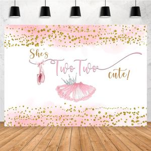Aperturee 7x5ft 2nd Birthday Backdrop Two Cute for Girls Golden Dots Blush Pink Glitter Ballet Shoes Tutu Crown Photography Background Princess Bday Party Decorations Banner Photo Booth Props
