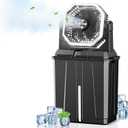 Allsion Rechargeable Misting Fan, 24000mAh Camping Misting Fan with 8L Water Bucket, 3-Speed Outdoor Cooling Fan with LED Lights, 120Oscillation for Camping, Backyard, Patio,Outdoor-Black, Large