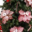 Daifunli 6 Pcs Large Christmas Sugar with Candy Poinsettia Flowers Tree Picks with Berries 10.6 Inches Christmas Tree Ornaments for Xmas Home Vase Decor(Red and Brown)