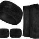 SATINIOR 3 Pieces Faux Fur Headband Set Ear Warmer Headwrap Furry Wrist Cuff Leg Warmers Boot Cuff Accessories for Girls (Black)
