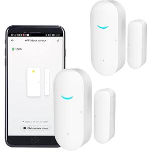 2 Pack WiFi Door Window Sensor Detector: Wireless Security Alarm Door Sensor, Tuya Door Open Contact Sensor, Compatible with Alexa,Google Home,Siri, Smart Door Sensors for Home Business Security