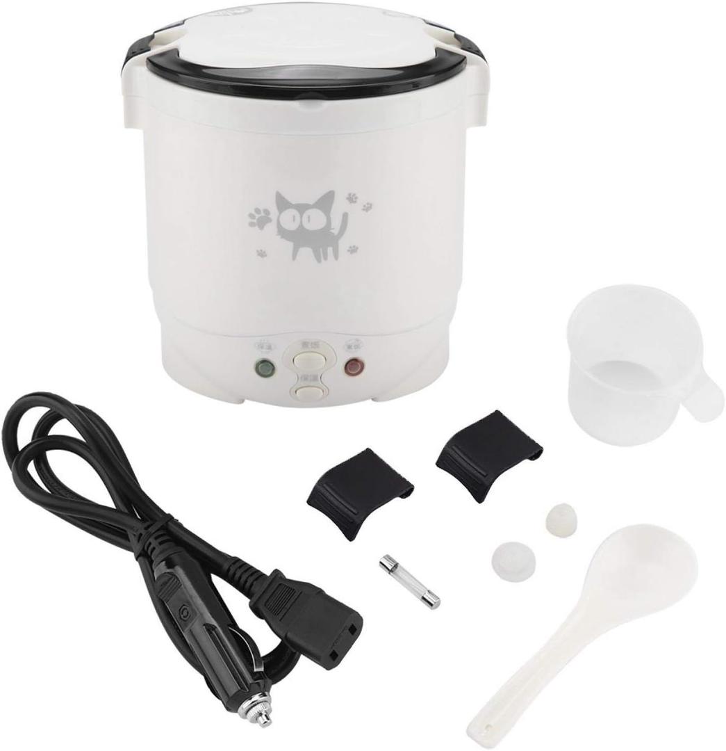 Omabeta Portable Rice Cooker for Travel Mini 12V 100W 1L Electric Portable Multifunctional Rice Cooker Food Steamer for Cars Can be Used As Electric Lunch Box(white)