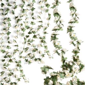 2 Pack Artificial Rose Vine Fake Flower Garland Fake Rose Hanging Vine Artificial Flowers for for Wedding Party Background Arch Garden Background Decoration Total 16.4 Ft (2, White)