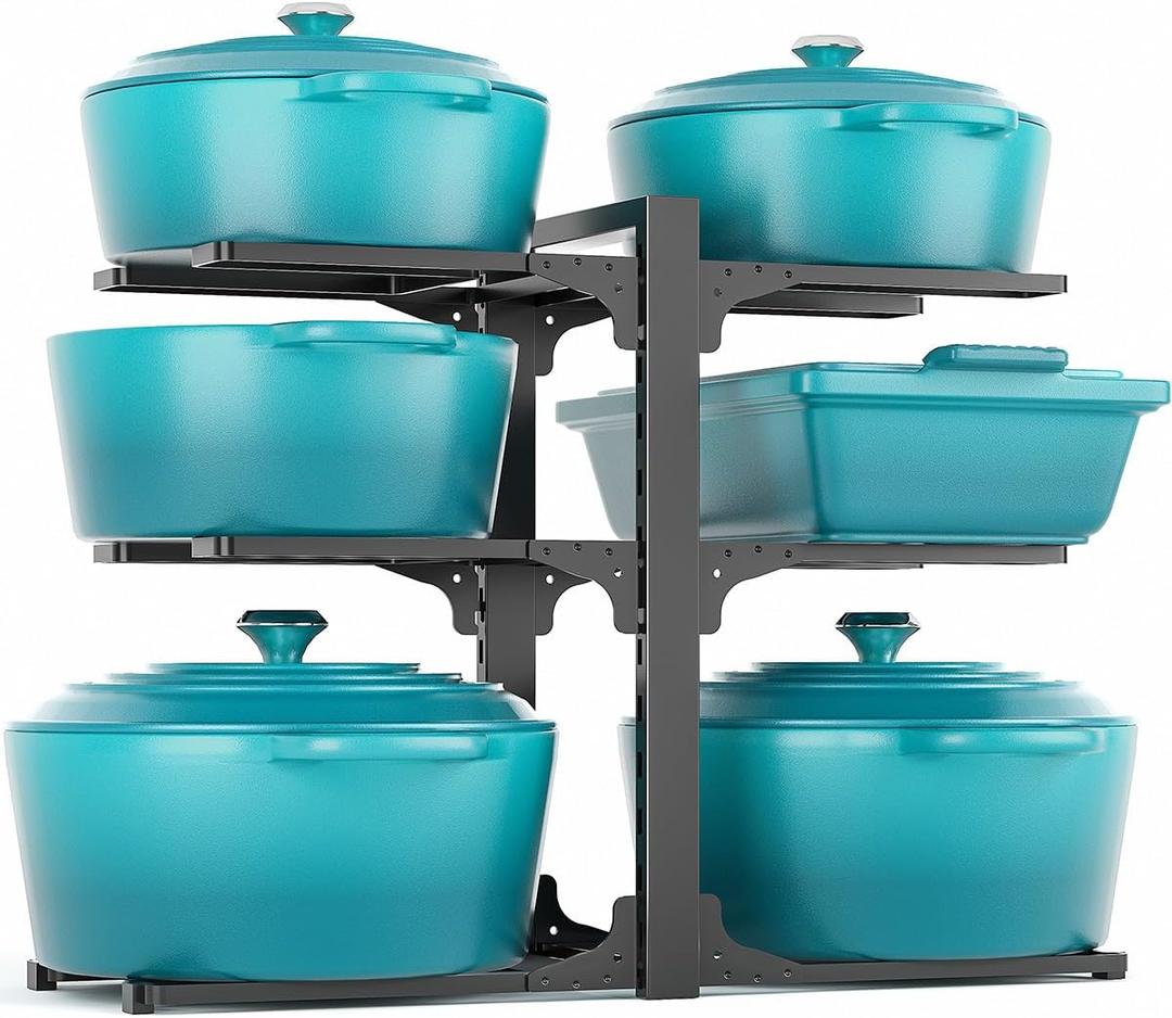 MUDEELA 6-Tier Pots and Pans Organizer under Cabinet, 13.78" Height Heavy Duty Pot and Pan Organizer Kitchen Cabinet Organization and Storage, Adjustable Pot Rack for Frying Pan, Cast Iron Skillet