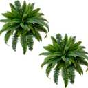 Senjie Artificial Boston Fern 2 Set 55 Branches Fake Ferns for Outdoors 33Inch Faux Plant for Home Living Room Office Decor(Upgraded)